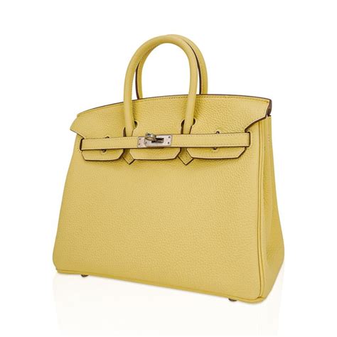 Hermes Birkin 25 Bag Jaune Poussin Togo Leather .